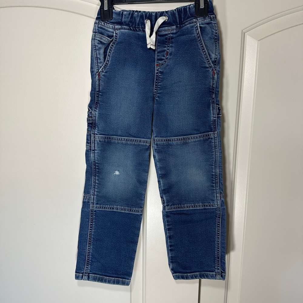 Mini Boden Boys Warrior Knee Denim Carpenter Pants Jeans Pull‎ On Dark Blue 6Y